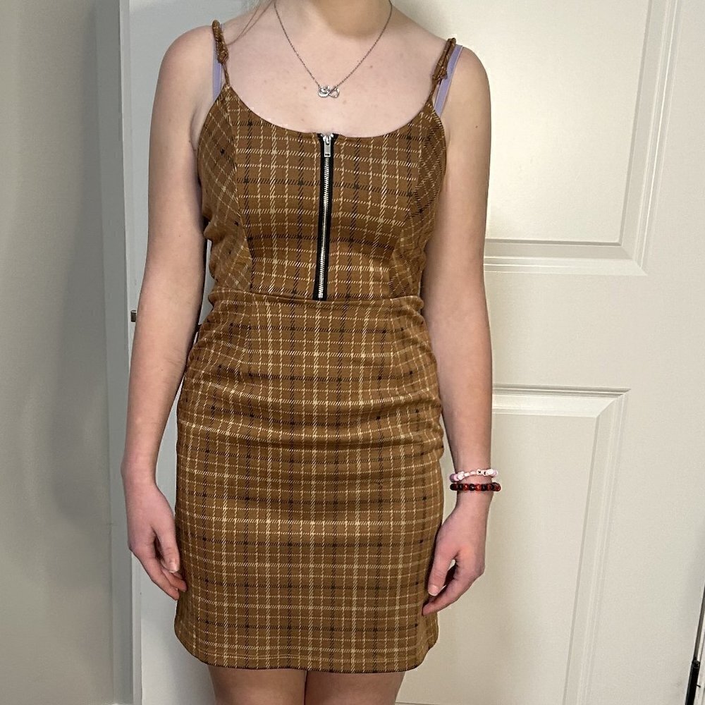 Women's Brown and Beige Plaid Dress Size XS (1) NWT